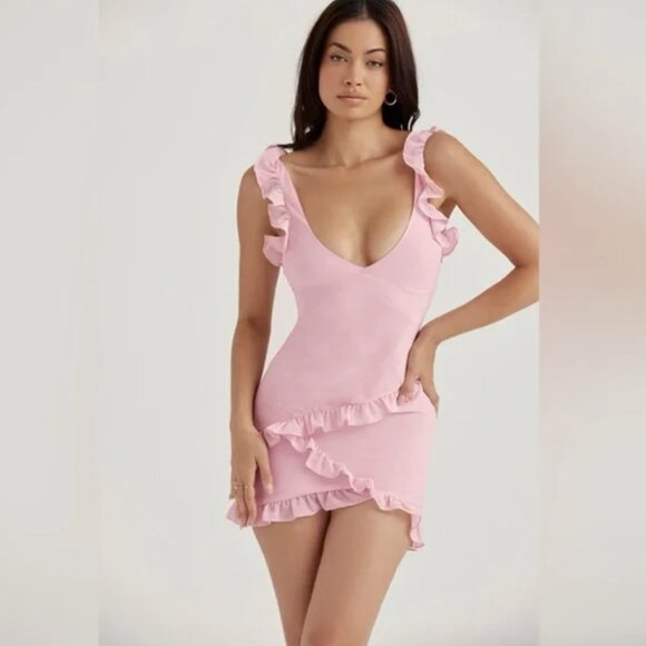 House of CB | Pink Quartz Ruffle Mini Dress | Size L - Picture 6 of 11